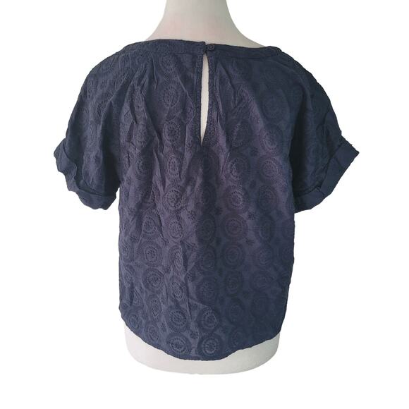 Jack Wills Size 10 Circle Embroidered Navy Short Sleeve Crop Top Keyhole Back - Picture 3 of 9